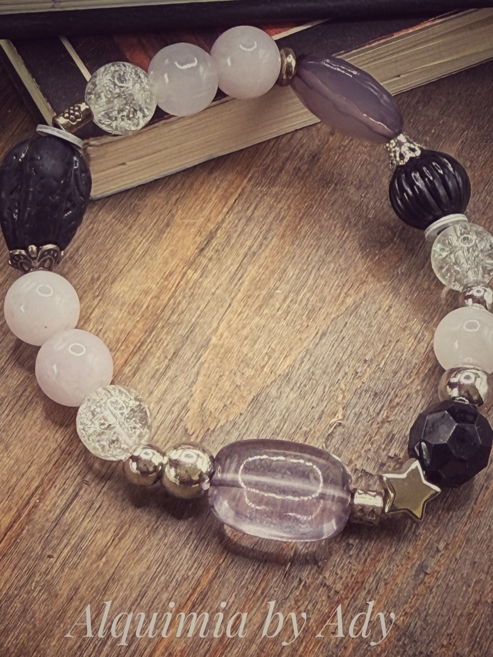 Clear Crystal and Black quartz Accent Beaded Bracelet